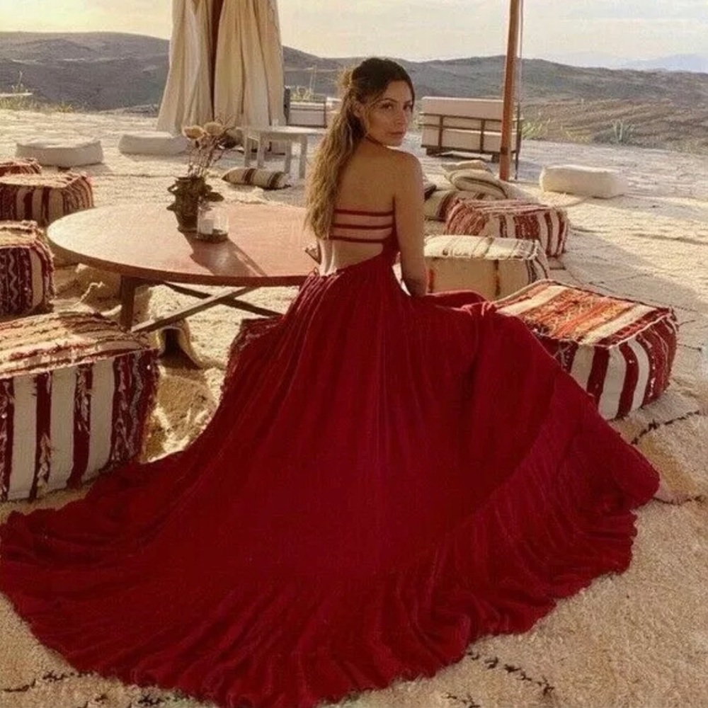 FREE PEOPLE ENDLESS SUMMER Sz S EXTRATROPICAL SMOCKED MAXI DRESS WILD GARNET